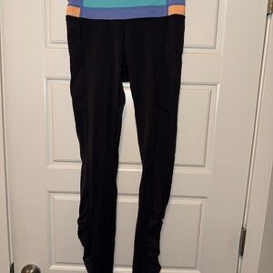 Lululemon Colorblock Leggings with Blue and Orange Accents